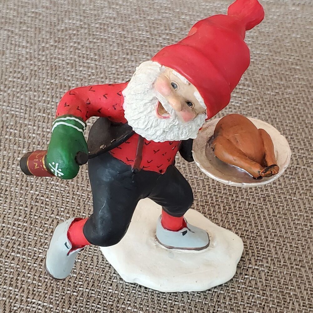 Candy Designs Norway Jolly Bearded Man‎ Elf with Wine + Turkey Holidays Figure